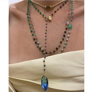 Native Gem Watercolor Y Necklace 14K gold vermeil Y multi gemstone- perido